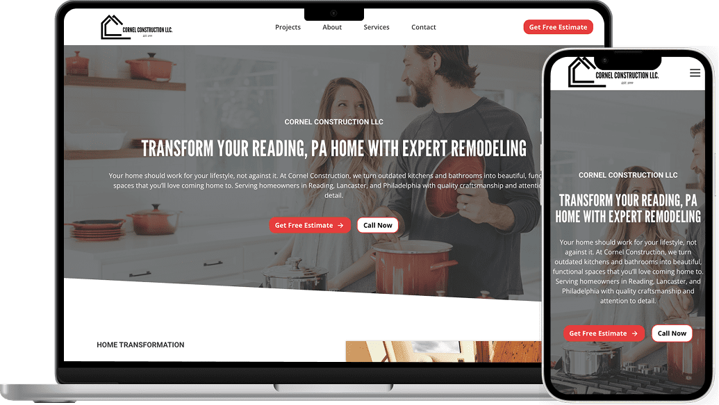 Web design for local contractor, Cornel Construction