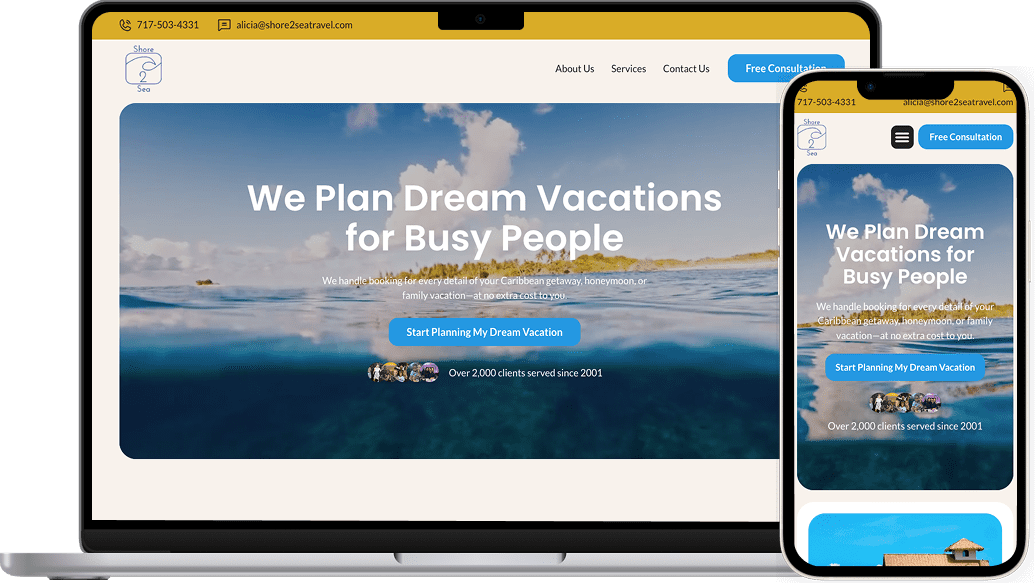 Web design for local travel agency, Shore 2 Sea Travel