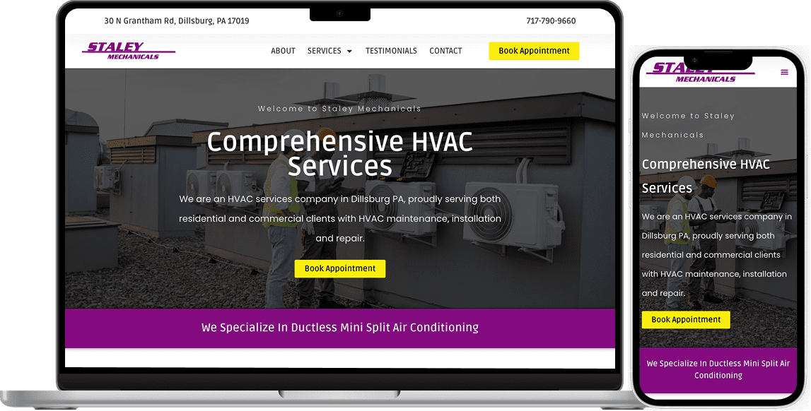 Web design for local HVAC contractor, Staley Mechanicals