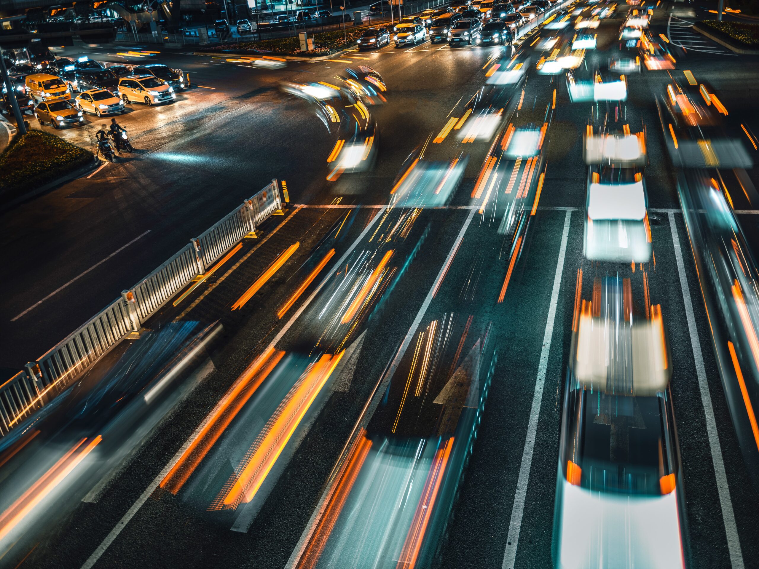 Night time busy city traffic